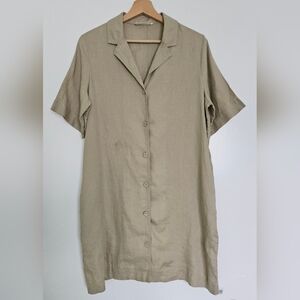 Everlane Women's Khaki Linen Short Sleeve Pocketed Mini Shirt Dress Sz S
